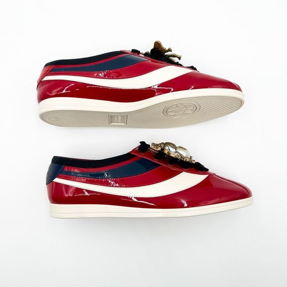 Gucci Patent Leather Falacer Crystal Embellished Bee Sneakers Trainers 38, 8 - Picture 8 of 12